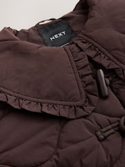 Chocolate Brown Shower Resistant Frill Collar Quilted Jacket (4-13yrs) - Image 10 of 10