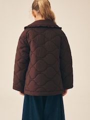 Chocolate Brown Shower Resistant Frill Collar Quilted Jacket (4-13yrs) - Image 3 of 10