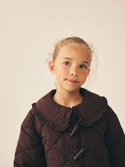 Chocolate Brown Shower Resistant Frill Collar Quilted Jacket (4-13yrs) - Image 4 of 10