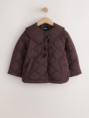 Chocolate Brown Shower Resistant Frill Collar Quilted Jacket (4-13yrs) - Image 5 of 10