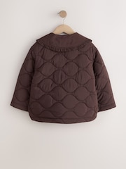 Chocolate Brown Shower Resistant Frill Collar Quilted Jacket (4-13yrs) - Image 7 of 10