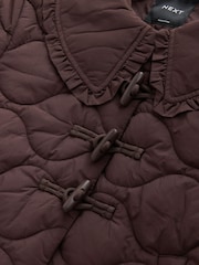 Chocolate Brown Shower Resistant Frill Collar Quilted Jacket (4-13yrs) - Image 9 of 10
