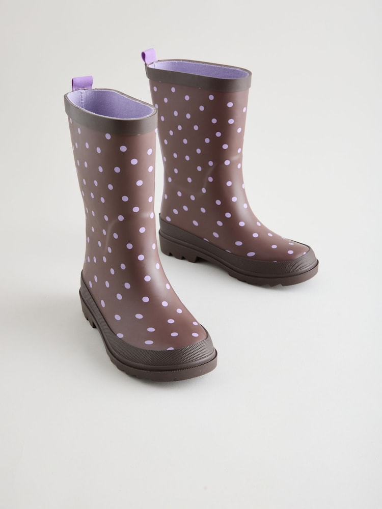 Chocolate Brown and Purple Polka Dot - Cizme de cauciuc - Imaginea 1 din 5 Chocolate Brown and Purple Polka Dot - Cizme de cauciuc - Imaginea 1 din 5