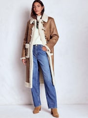 Boden Brown Shearling Duffle Coat - Image 1 of 3