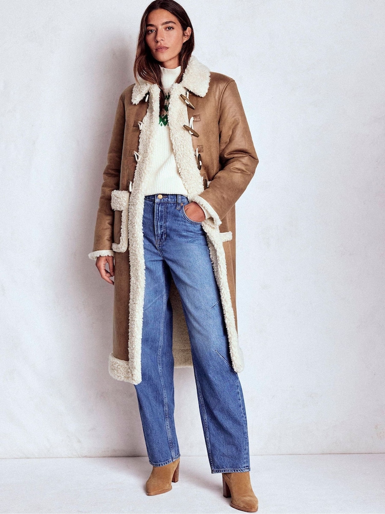 Boden Brown Shearling Duffle Coat - Image 1 of 3 Boden Brown Shearling Duffle Coat - Image 1 of 3