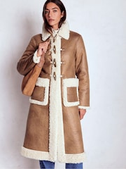 Boden Brown Shearling Duffle Coat - Image 2 of 3