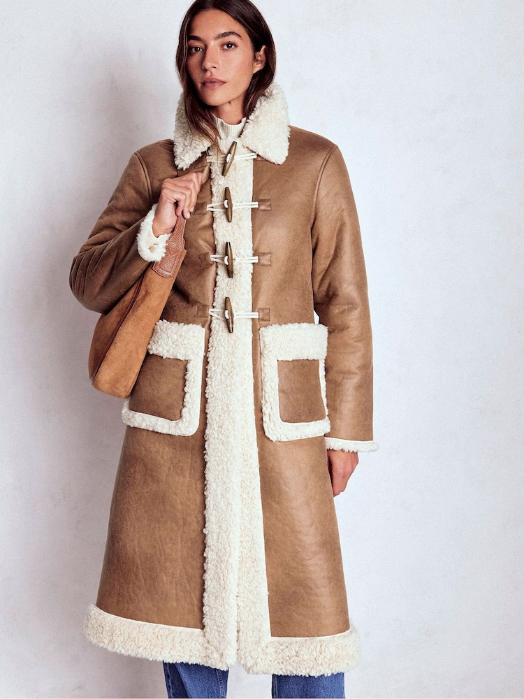 Boden Brown Shearling Duffle Coat - Image 2 of 3 Boden Brown Shearling Duffle Coat - Image 2 of 3