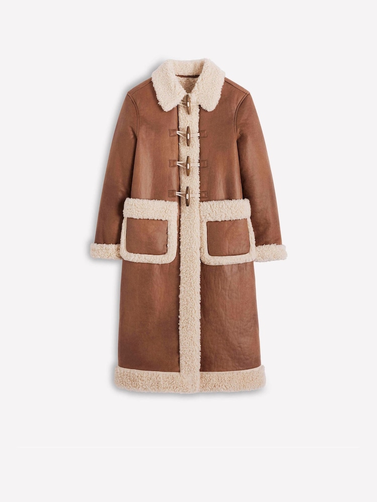 Boden Brown Shearling Duffle Coat - Image 3 of 3 Boden Brown Shearling Duffle Coat - Image 3 of 3