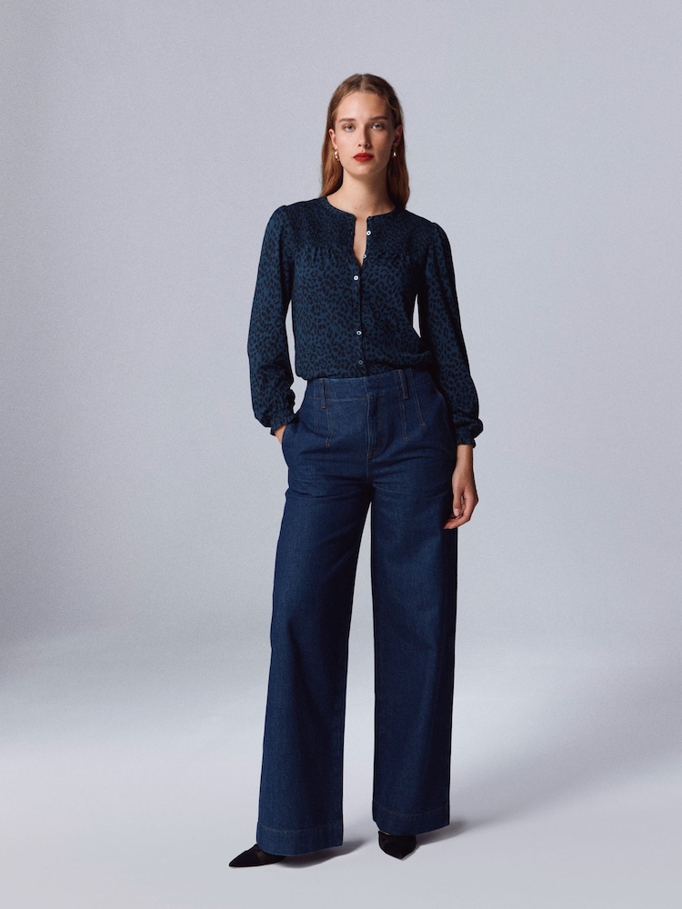 Boden Blue Elsa Smocked Yoke Jersey Shirt - Image 1 of 3 Boden Blue Elsa Smocked Yoke Jersey Shirt - Image 1 of 3