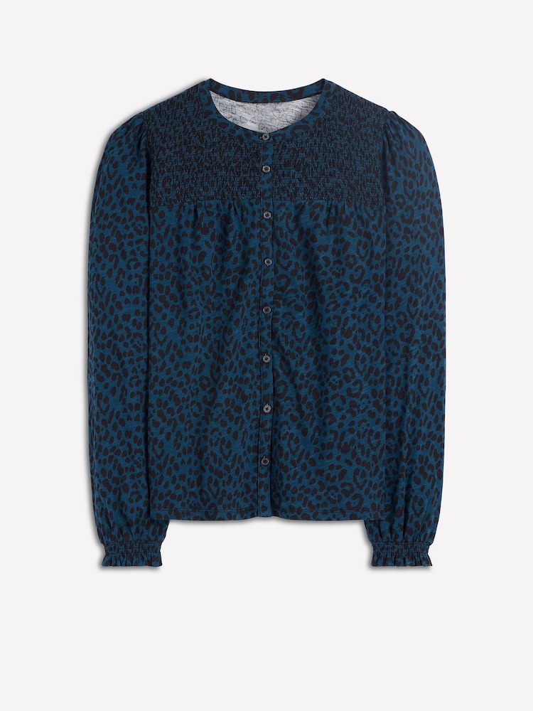 Boden Blue Elsa Smocked Yoke Jersey Shirt - Image 3 of 3 Boden Blue Elsa Smocked Yoke Jersey Shirt - Image 3 of 3