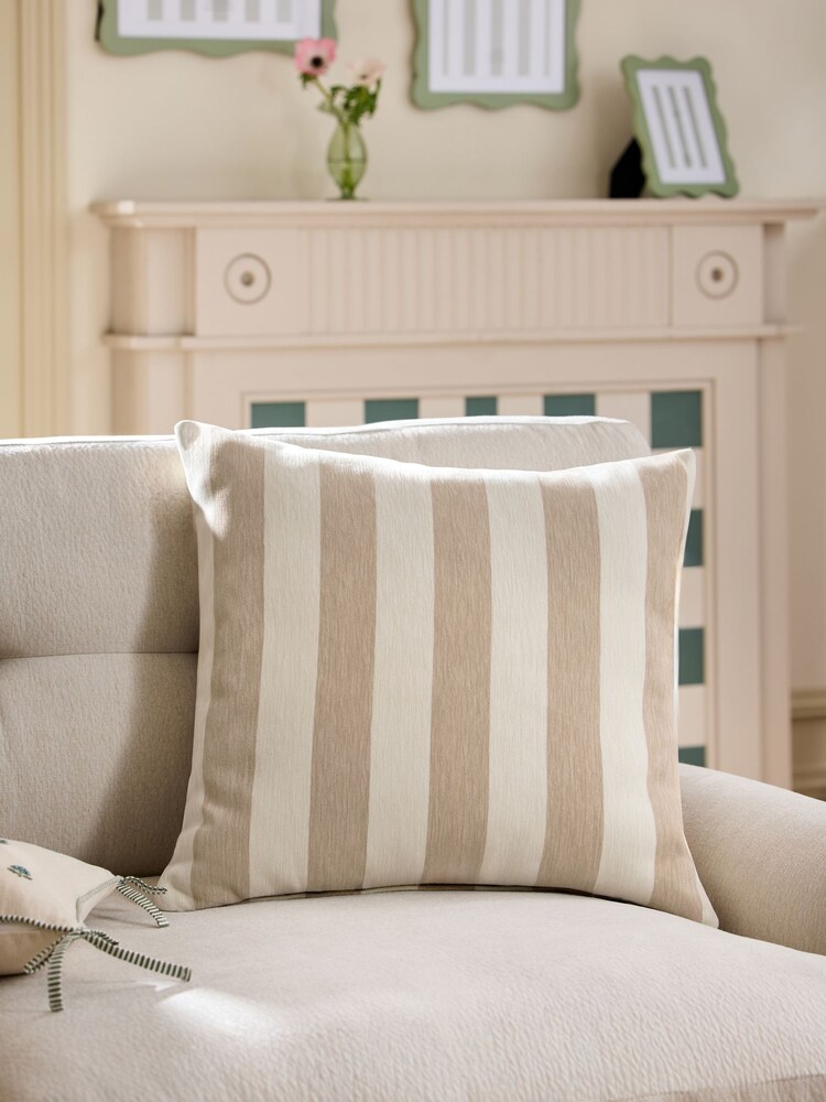 Natural 59 x 59cm Chenille Stripe Cushion - Image 1 of 4 Natural 59 x 59cm Chenille Stripe Cushion - Image 1 of 4