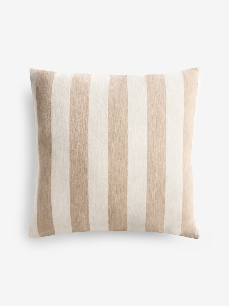 Natural 59 x 59cm Chenille Stripe Cushion - Image 4 of 4 Natural 59 x 59cm Chenille Stripe Cushion - Image 4 of 4