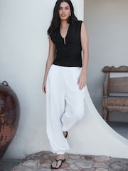 Black Deep V-Neck Cap Sleeve Top - Image 2 of 8