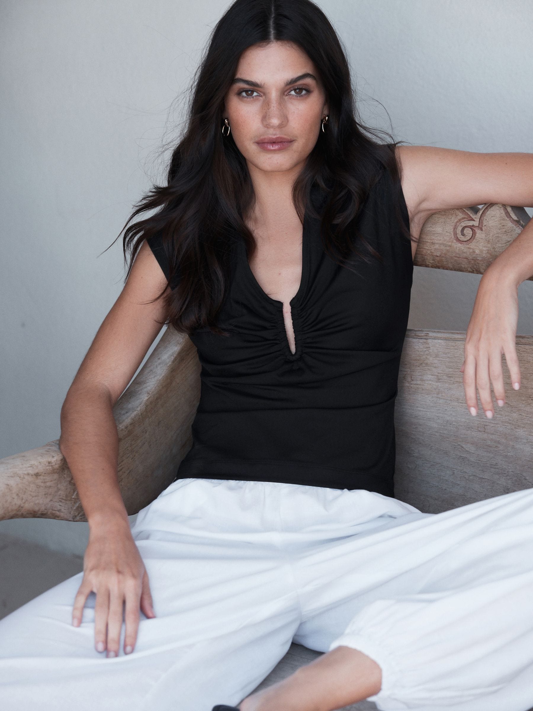 Buy Black Deep V-Neck Cap Sleeve Top from Next USA
