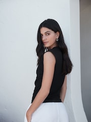 Black Deep V-Neck Cap Sleeve Top - Image 5 of 8