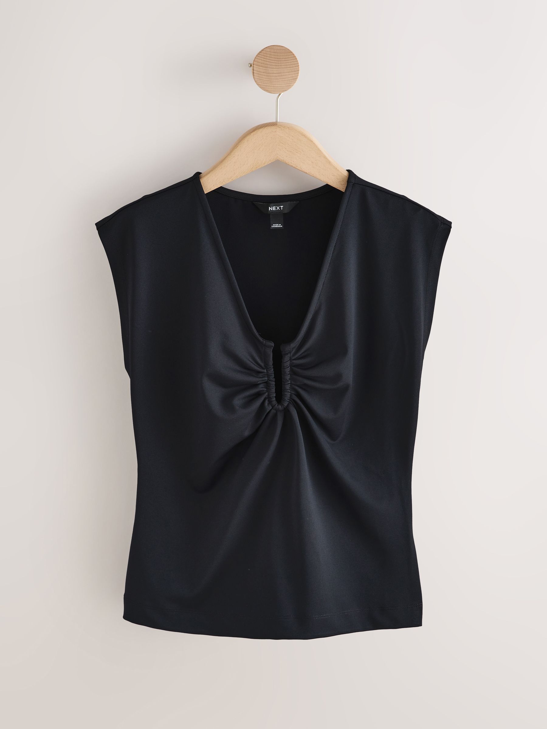 Buy Black Deep V-Neck Cap Sleeve Top from Next USA