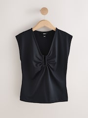 Black Deep V-Neck Cap Sleeve Top - Image 6 of 8