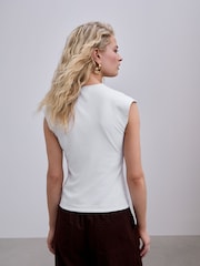 White Deep V-Neck Cap Sleeve Top - Image 4 of 8