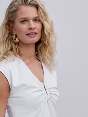 White Deep V-Neck Cap Sleeve Top - Image 5 of 8