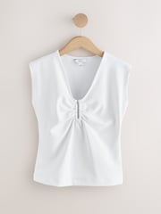 White Deep V-Neck Cap Sleeve Top - Image 6 of 8