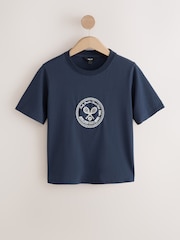 Navy Embellished Tennis Short Sleeve Crew Neck T-Shirt - Image 1 of 3