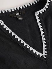 Preto - Bubblehem Notch Neck Whipstitch Short Sleeve Top - Imagem 6 de 7