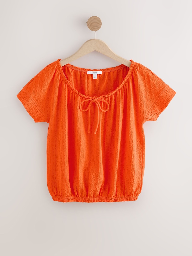Orange Short Sleeve Bubblehem Scoop Neck T-Shirt - Image 2 of 4