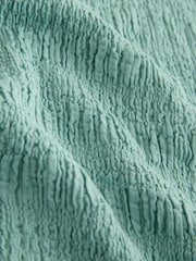 Green Short Sleeve Shirred Textured Crew Neck Top - Image 7 of 7