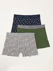 FatFace 3 Pack Navy/Green/Grey Print Boxers - Image 1 of 3