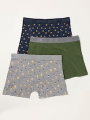 FatFace 3 Pack Navy/Green/Grey Print Boxers - Image 2 of 3
