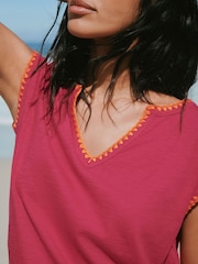 粉色 - 泡泡袖翻领短袖上衣 - 图片5 / 8