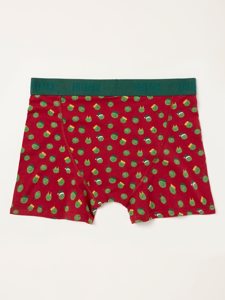 FatFace Red Festive Brussels Sprout Boxers - Image 2 of 3