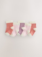 Pink and Cream Colour block Baby Socks 5 Pack - Image 1 of 3