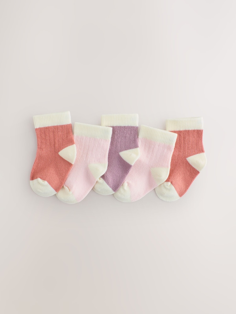 Pink and Cream Colour block Baby Socks 5 Pack - Image 1 of 3 Pink and Cream Colour block Baby Socks 5 Pack - Image 1 of 3