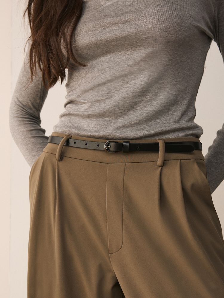 Black/Silver Tone Skinny Leather Belt - Image 2 of 2 Black/Silver Tone Skinny Leather Belt - Image 2 of 2