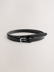 Black/Silver Tone Skinny Leather Belt - Image 3 of 5