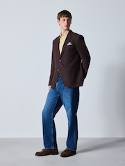 Chocolate Brown Slim Fit Textured Linen Blend Blazer - Image 2 of 12