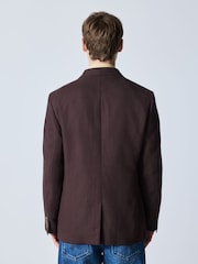 Chocolate Brown Slim Fit Textured Linen Blend Blazer - Image 3 of 12