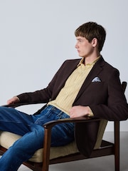 Chocolate Brown Slim Fit Textured Linen Blend Blazer - Image 4 of 12