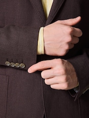 Chocolate Brown Slim Fit Textured Linen Blend Blazer - Image 5 of 12