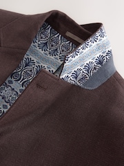 Chocolate Brown Slim Fit Textured Linen Blend Blazer - Image 9 of 12