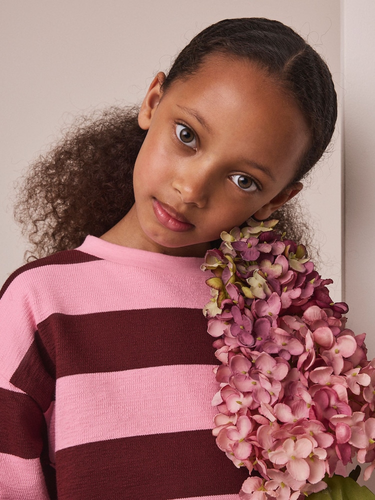 Pink Stripe Textured Long Sleeve Top (3-16yrs) - Image 2 of 8