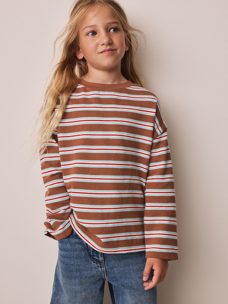 Brown Stripe Textured Long Sleeve Top (3-16yrs) - Image 1 of 7