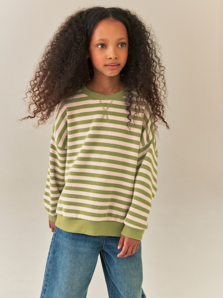 Green Stripe Oversized Cosy Rib Sweatshirt (3-16yrs) - Image 2 of 9
