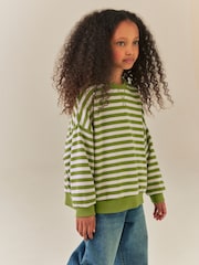 Green Stripe Oversized Cosy Rib Sweatshirt (3-16yrs) - Image 3 of 9