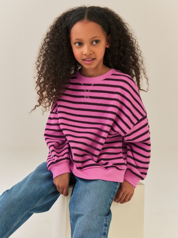 Pink Stripe Oversized Cosy Rib Sweatshirt (3-16yrs) - Image 1 of 8 Pink Stripe Oversized Cosy Rib Sweatshirt (3-16yrs) - Image 1 of 8
