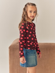 Chocolate Brown Spot Long Sleeve Ribbed Top (3-16yrs) - Image 1 of 7