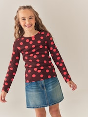 Chocolate Brown Spot Long Sleeve Ribbed Top (3-16yrs) - Image 2 of 7