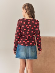 Chocolate Brown Spot Long Sleeve Ribbed Top (3-16yrs) - Image 3 of 7