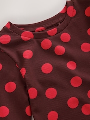 Chocolate Brown Spot Long Sleeve Ribbed Top (3-16yrs) - Image 6 of 7